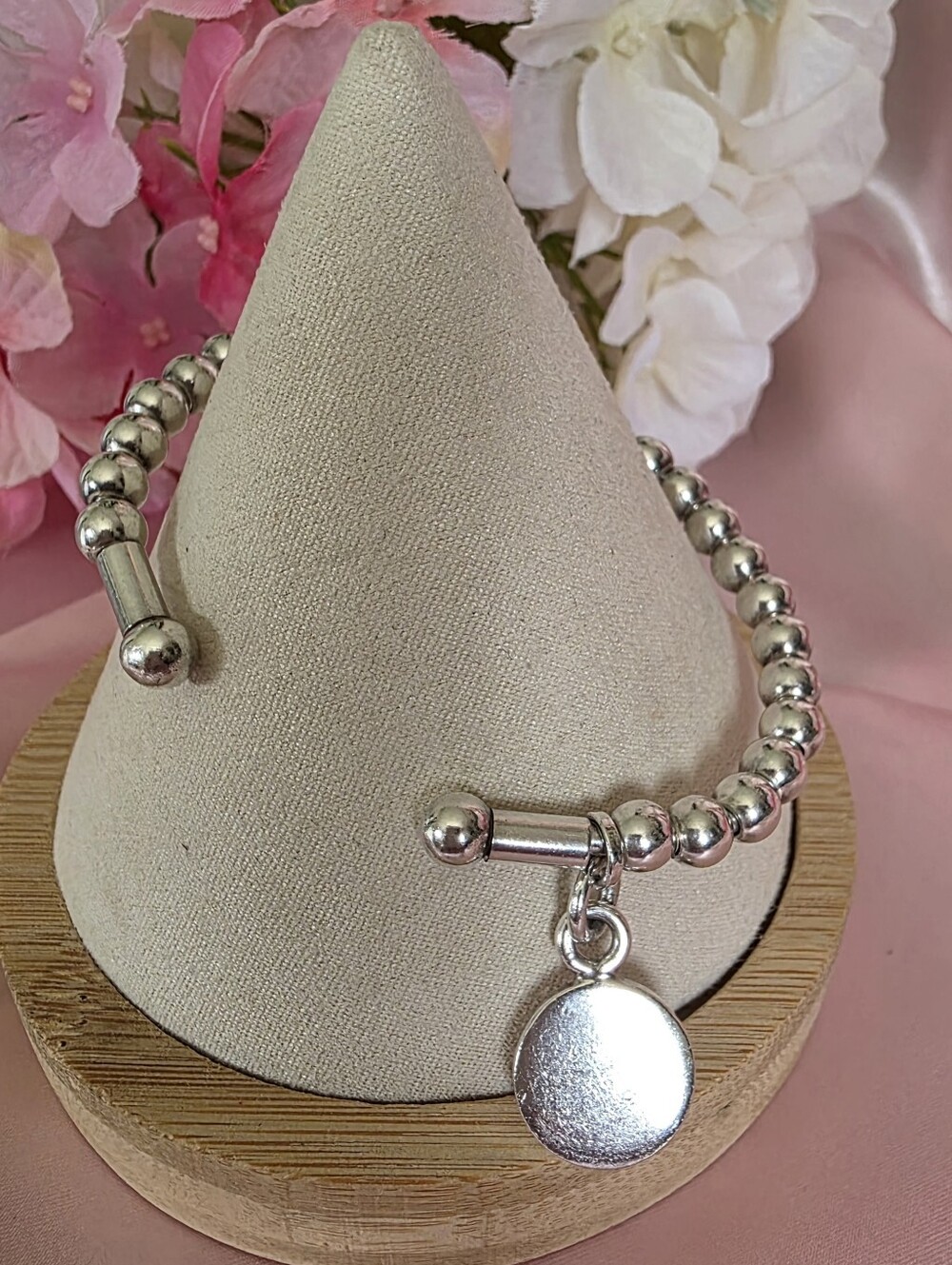 Silpada Sterling Silver Flexible Ball Beaded Disc Charm Cuff Bracelet B0744 - Picture 3 of 6